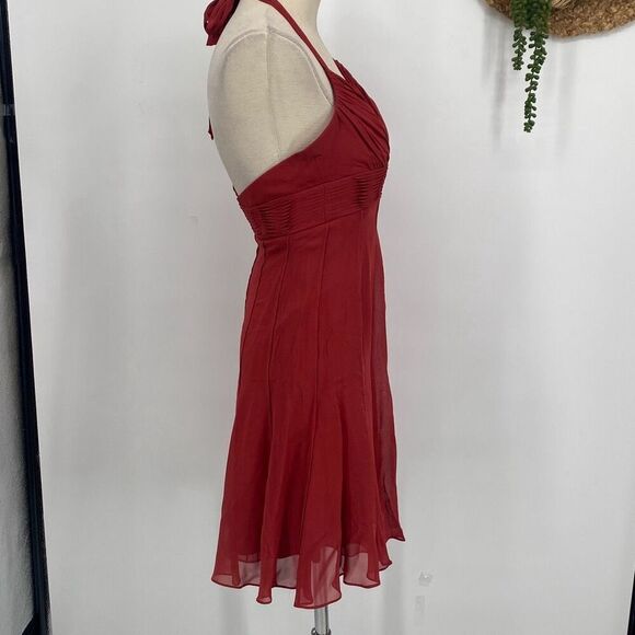 BCBGMaxAzria Womens Sleeveless Slinky Silk Halter Mini Dress Burnt Orange Size 2 - Picture 2 of 12